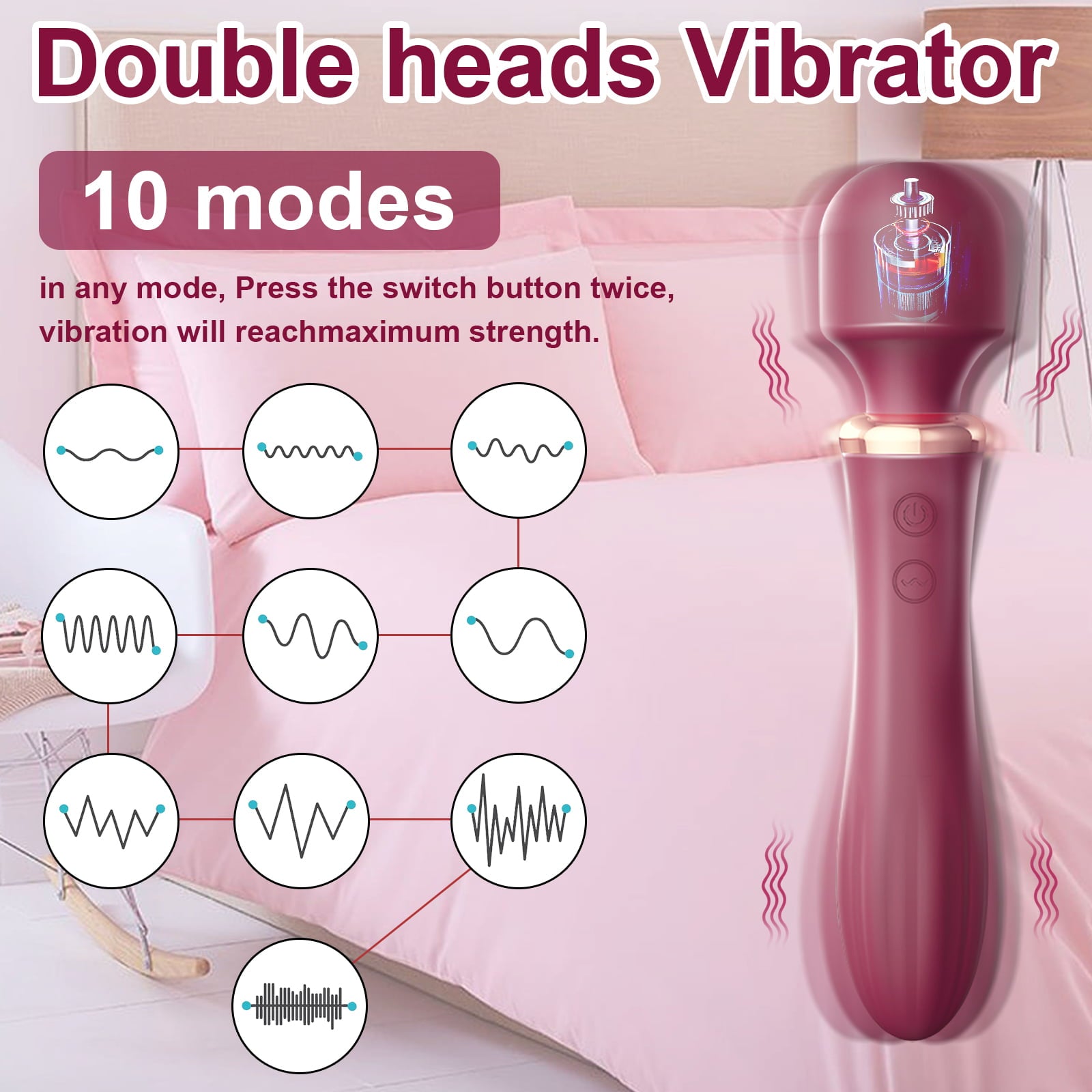 Female Vibrator Wand Massager jojo 10 Vibrating Double-headed Vibrator with Intelligent Heating Adult Toys for Woman