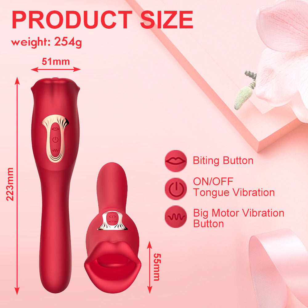 Rose Kiss Vibrator Biting & Licking Female Sex Toys G-spot Clitoris Stimulator