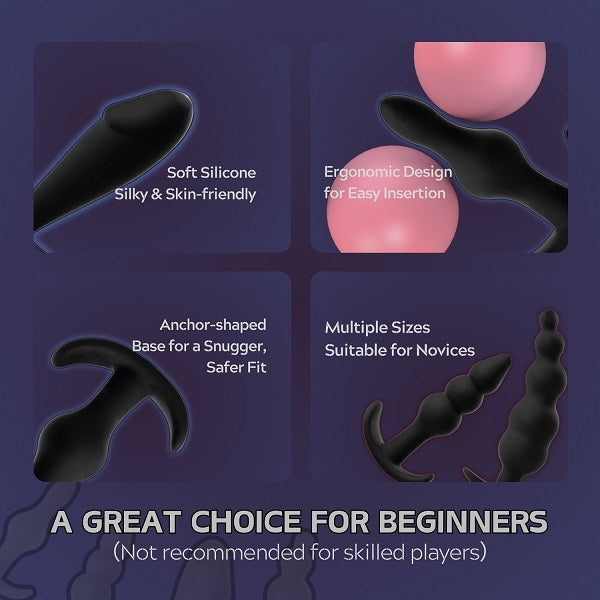 4PCS Silicone Anal Plug Wearable Beginners Training Set Butt Plugs Adult Sex Toys