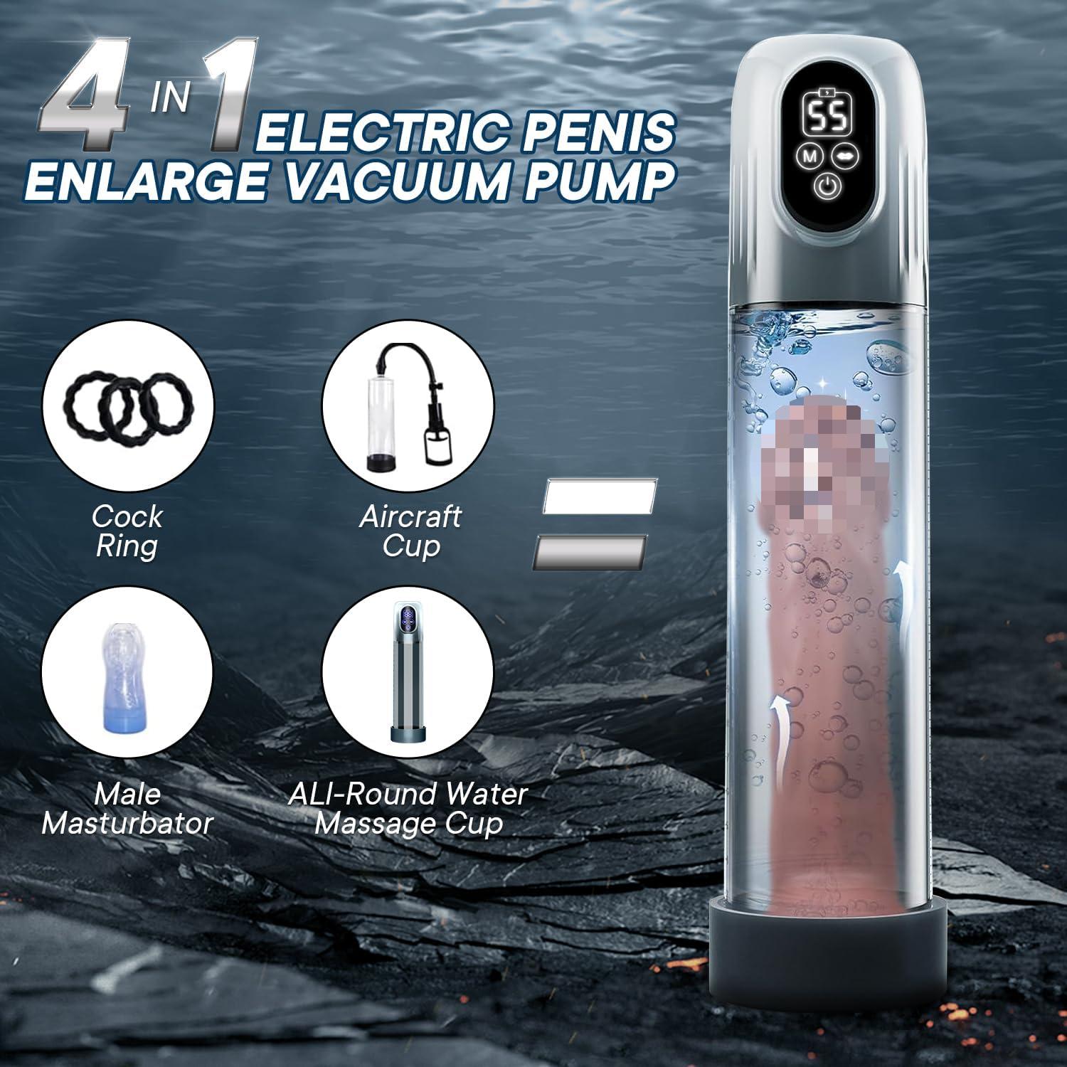 Automatic Vacum Penis Pump with Pussy Sleeve & Cock Rings Men Enhancement Adult Toy for Erection Training