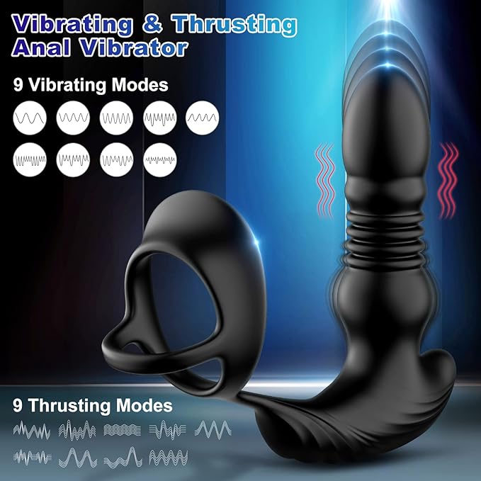 Thrusting Vibrating Male Prostate Massager App & Remote Control Anal Vibrator with Penis Ring Sex Toys