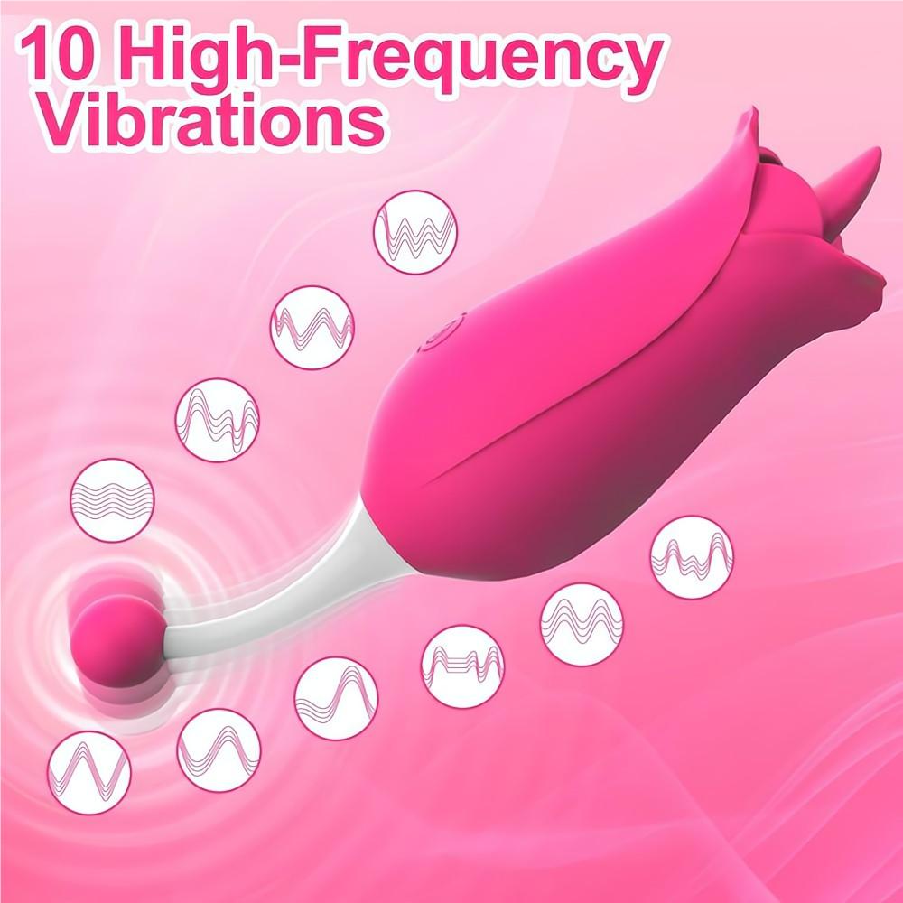 Tongue-Licking & Vibrating Rose Vibrator for Woman Clitoris Stimulator Oral Sex Toy