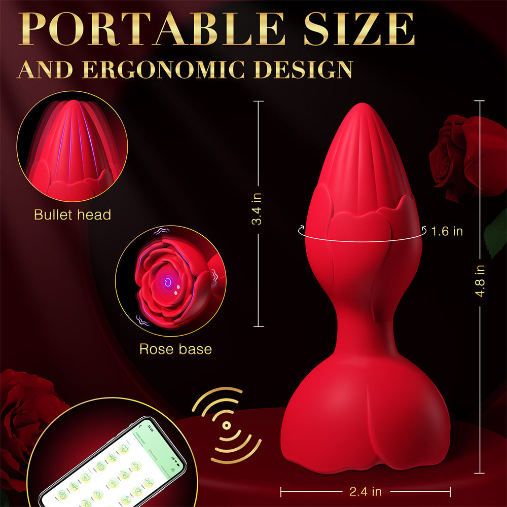 APP Remote Control Rose Butt Plug Vibrating Anal Plug Sex Toy with 9 Vibration Modes Adult Toys