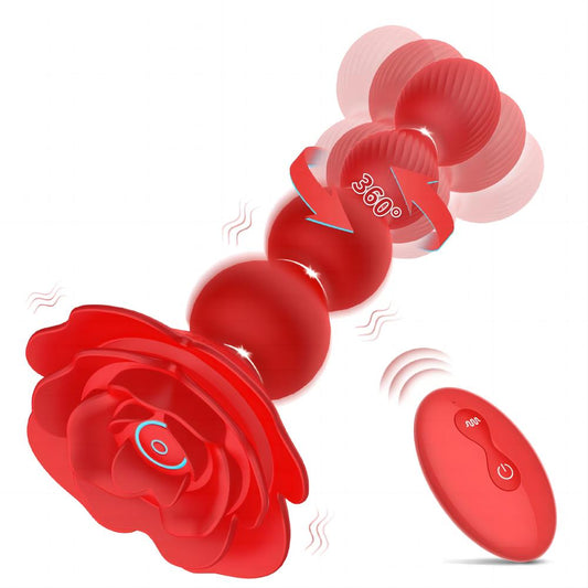 Vibrating Anal Beads Rotating Anal Vibrator Remote Prostate Massager with Rose Base Sex Toy