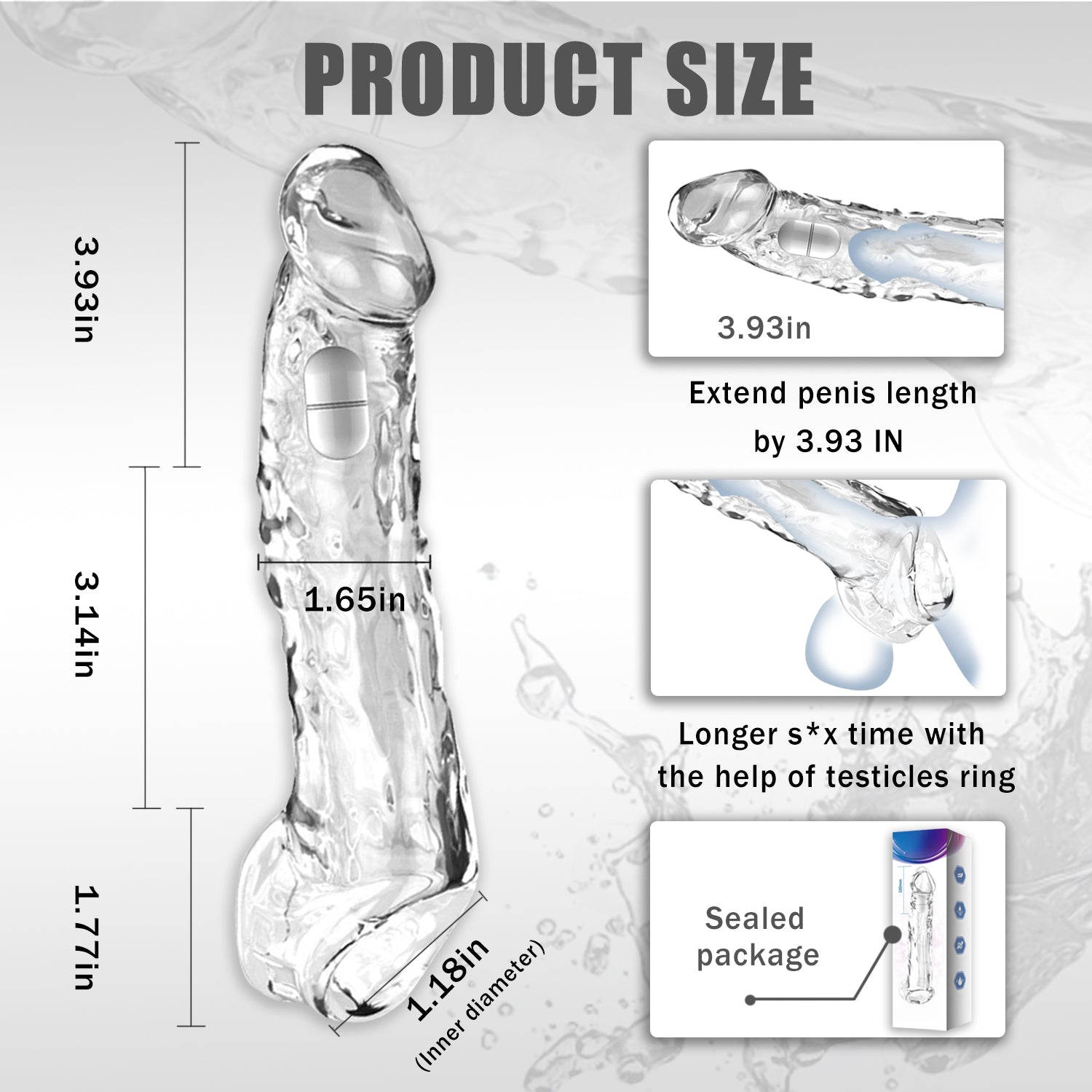 Penis Extender Reusable Sleeve with Vibrator Male Adult Toys