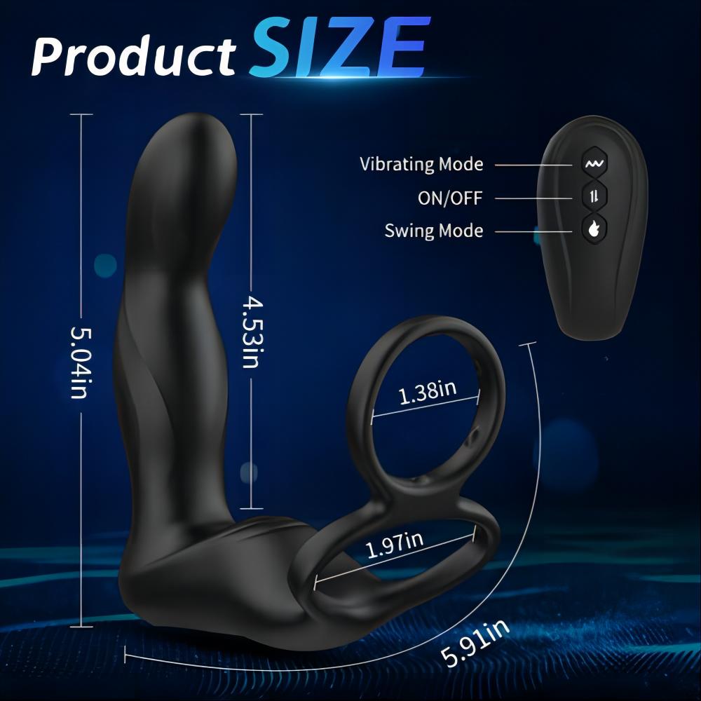 Swing Vibrating Prostate Massager with Double Cock Ring Anal Vibrator Butt Plugs for Man Adult Toy