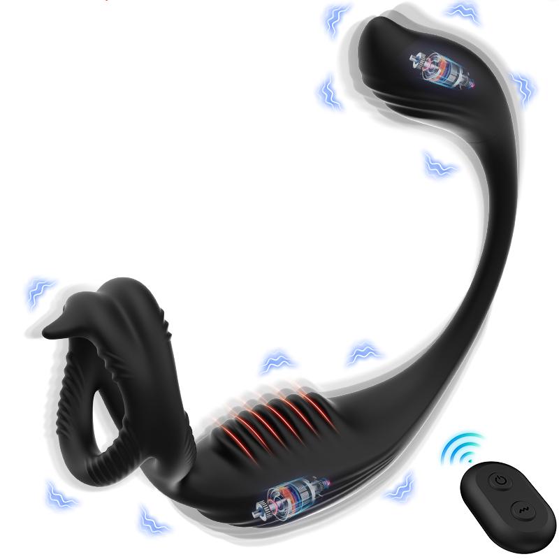 Male Prostate Massager Anal Vibrator with Penis Ring & Remote Controller Testicle Stimulator Sex Toys