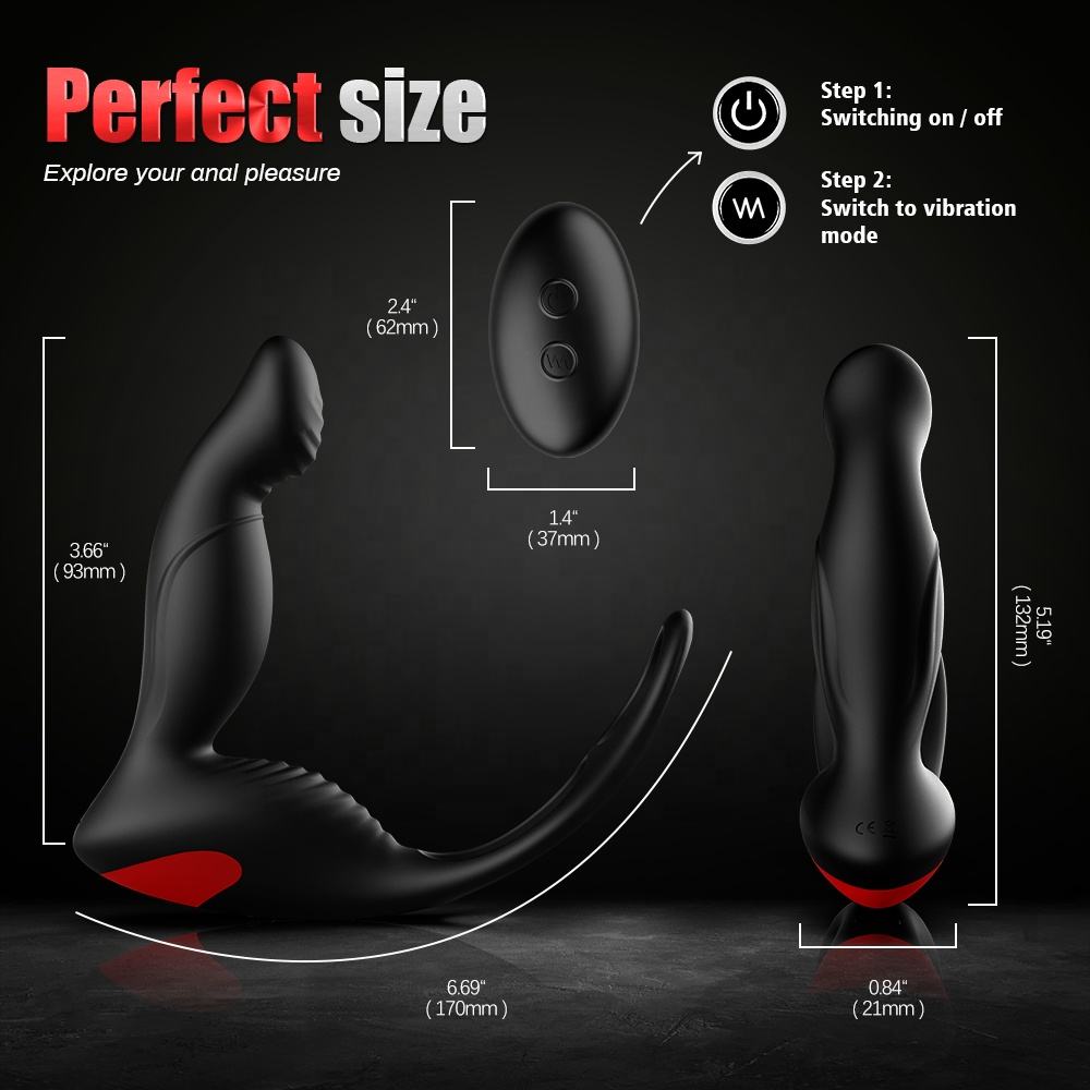 Remote Control Male Prostate Vibe Anal Plug with Dual Penis Rings Sex Toys for Man