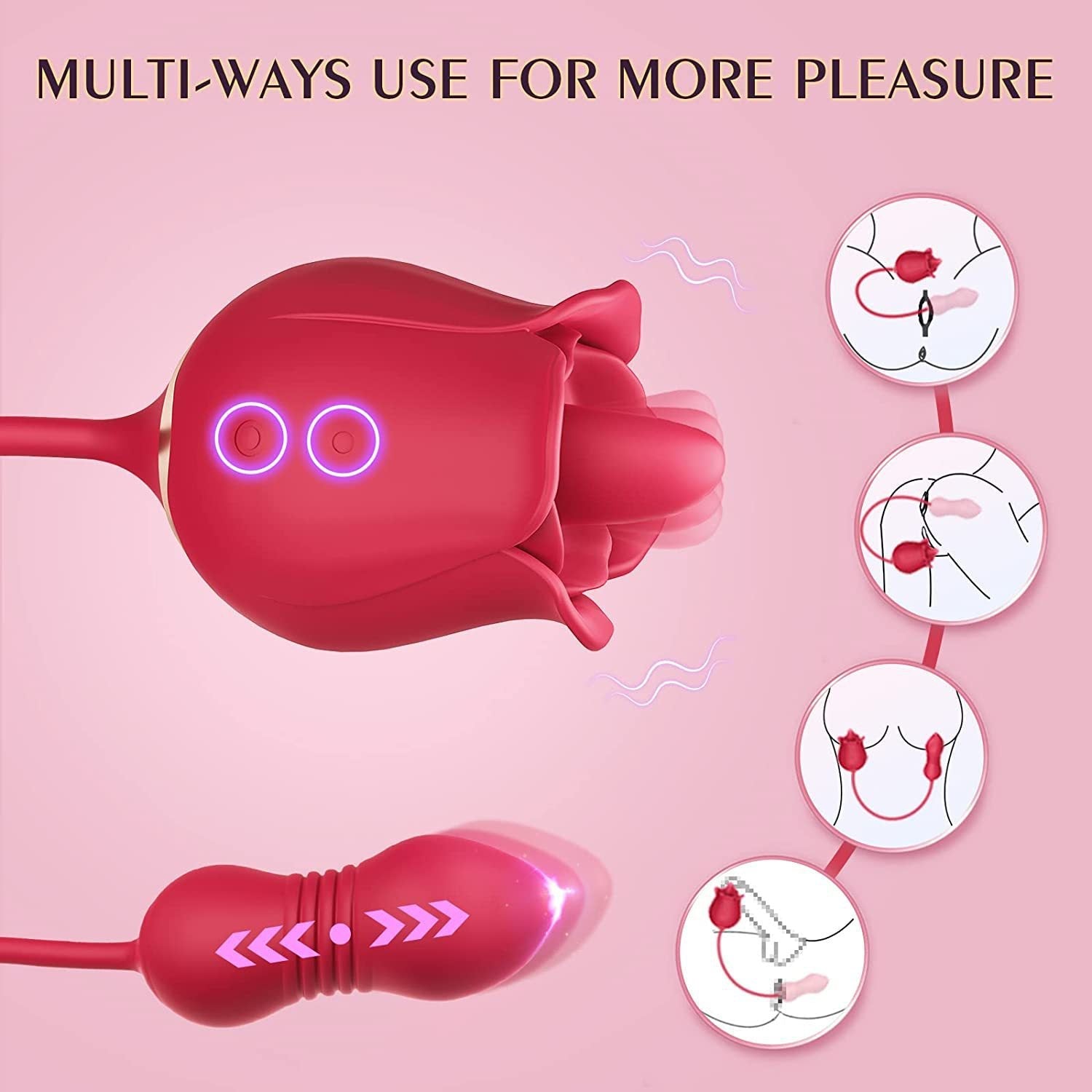 Female Rose Vibrator Tongue-Licking Thrusting Woman Vibrators G-Spot Massager Sex Toys